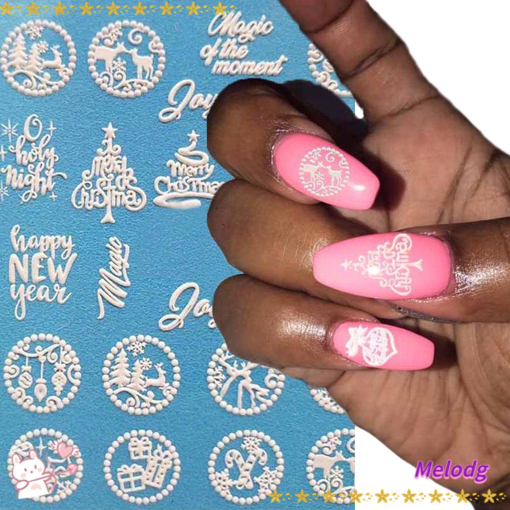 MELODG Hình Dán Móng Tay Khắc Họa Tiết Tuần Lộc / Chuông Giáng Sinh Xinh
