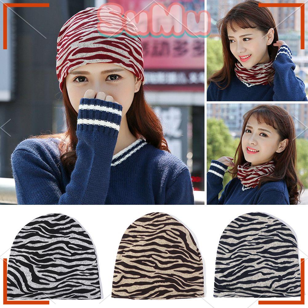 SUMU Mũ Trùm Đầu Kiêm Khăn Choàng Cổ Bằng Polyester Họa Tiết Kẻ Sọc Cho Nữ