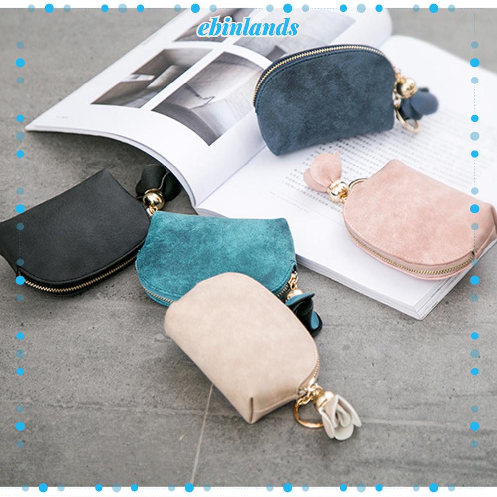 EBINLANDS Ví Da PU Cầm Tay Mini Có Khóa Kéo In Họa Tiết Hoa Phong Cách Châu Âu Giá Đỡ