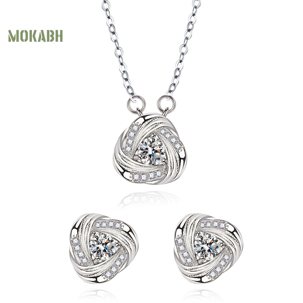 Bộ 2 Vòng cổ + Bông Tai + Nhẫn Hình Cánh Hoa Lấp Lánh Thời Trang