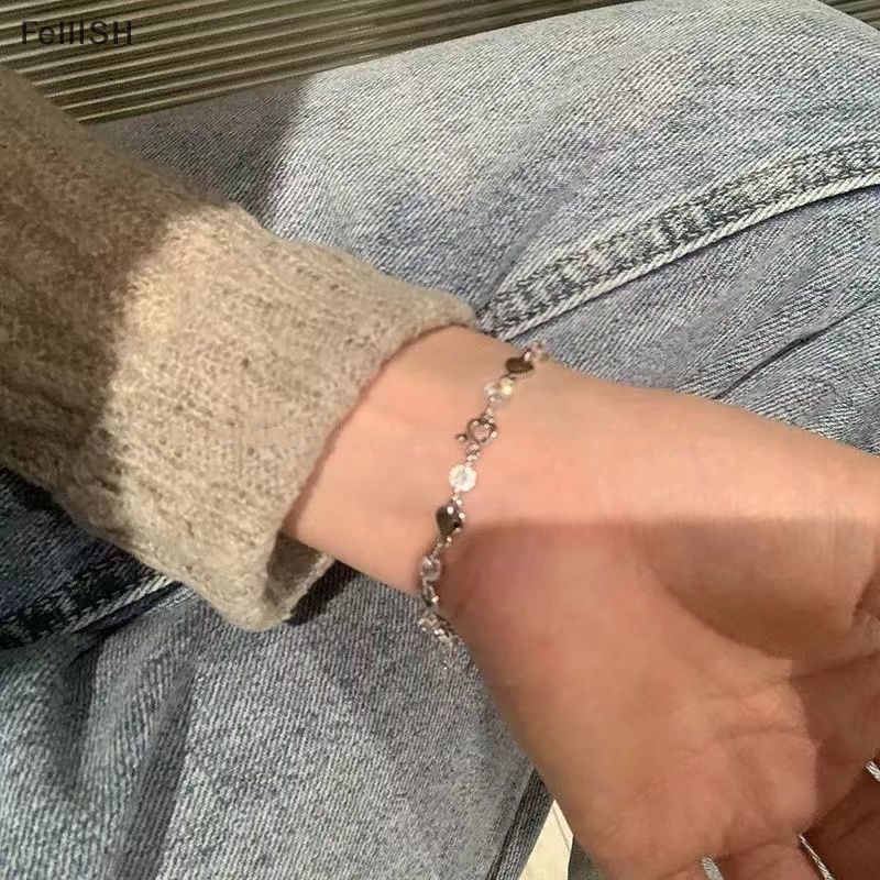 Vòng Tay Đính Đá Zircon Hình Trái Tim Lấp Lánh Phong Cách Hàn Quốc Thời Trang Cho Nữ 439br