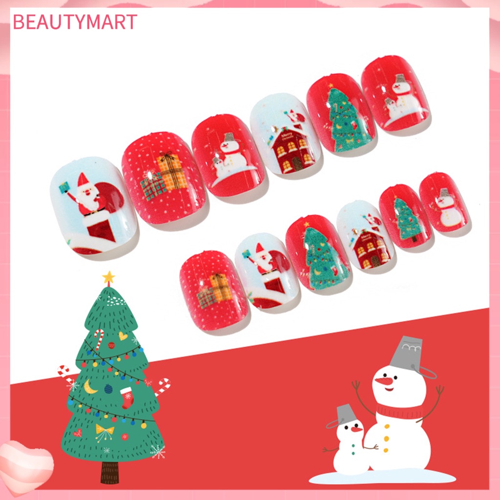 Hộp 24 Móng Tay Giả Tự Dính Siêu Mỏng Họa Tiết Hoạt Hình Giáng Sinh Có Thể Tháo Rời Cho Nữ