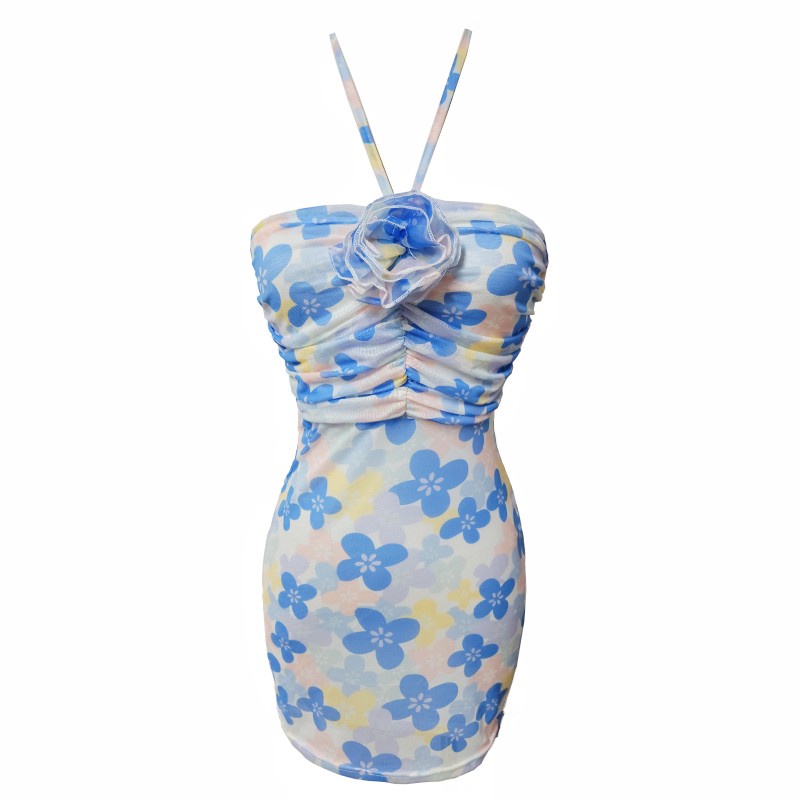 Đầm Hai Dây Ôm Ngực Phối Lưới Họa Tiết Hoa Thời Trang Cho Bạn Gái