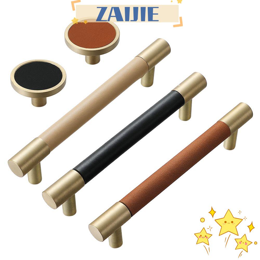 ZAIJIE24 Tay Nắm Cửa Chất Liệu Da Và Đồng Thau