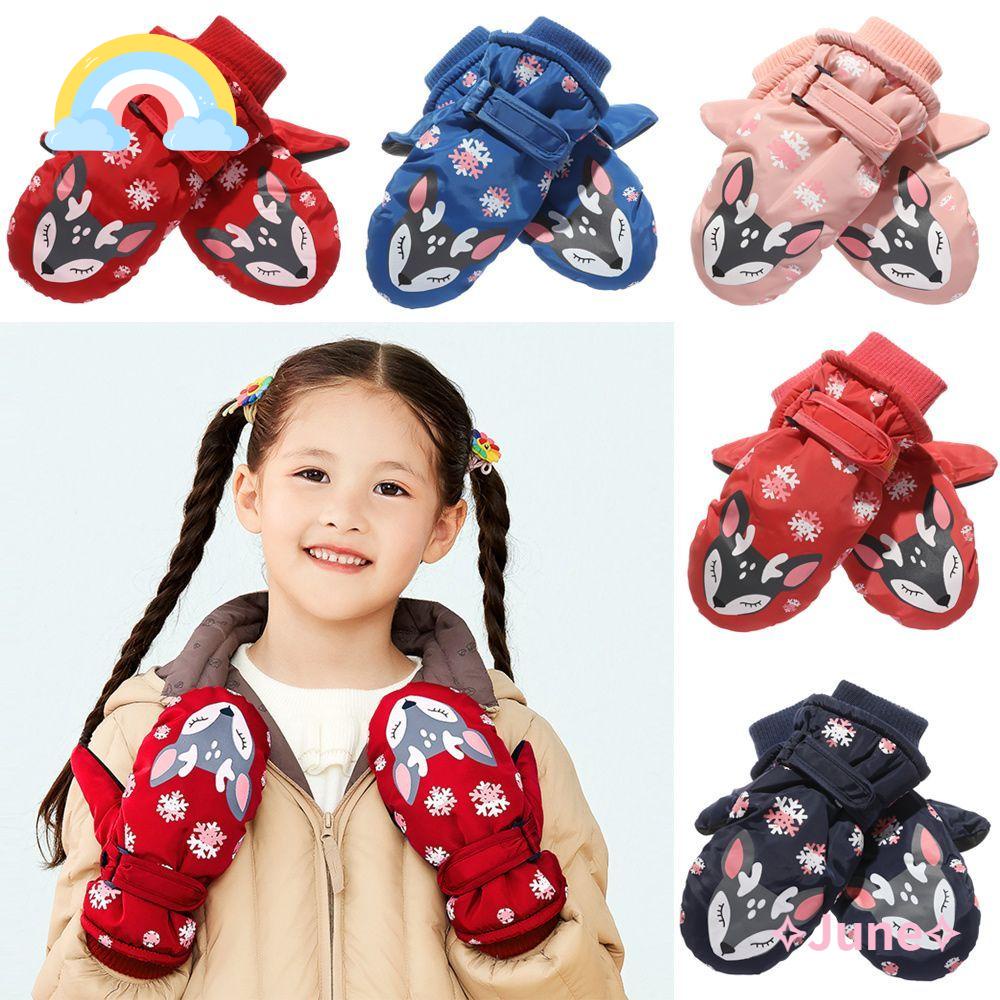 JUNE Găng Tay Trượt Tuyết Dày Dặn Ấm Áp Kiểu Hoạt Hình Đáng Yêu Chống Trượt