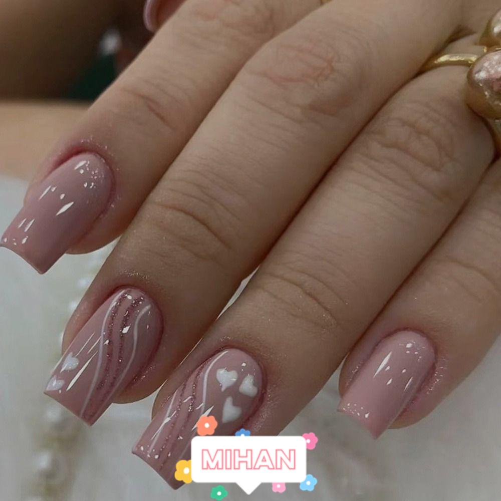 MIHAN1 Bộ Móng Tay Giả Dạng Nhấn Che Phủ Toàn Diện Đầu Vuông MIHAN1