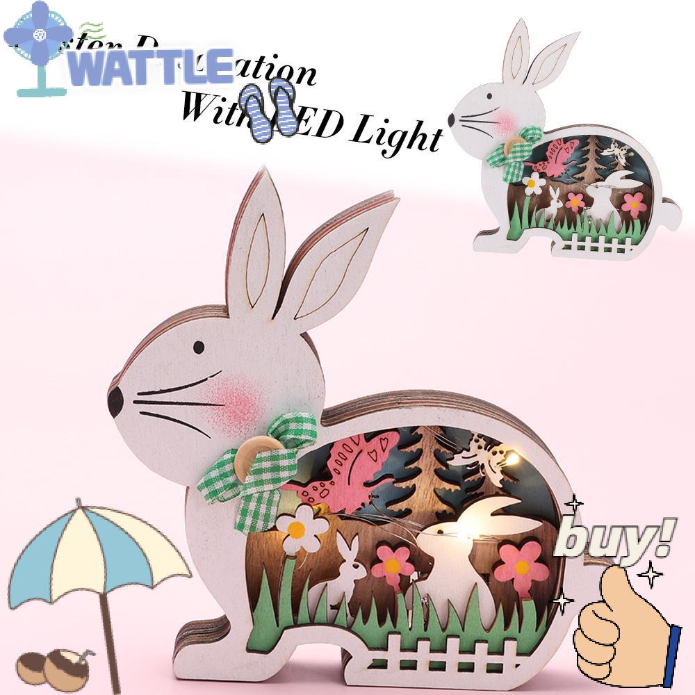 WTTLE Phụ Kiện Trang Trí Nhà Cửa Hình Thỏ Phục Sinh Bằng Gỗ Tự Nhiên Dễ Thương