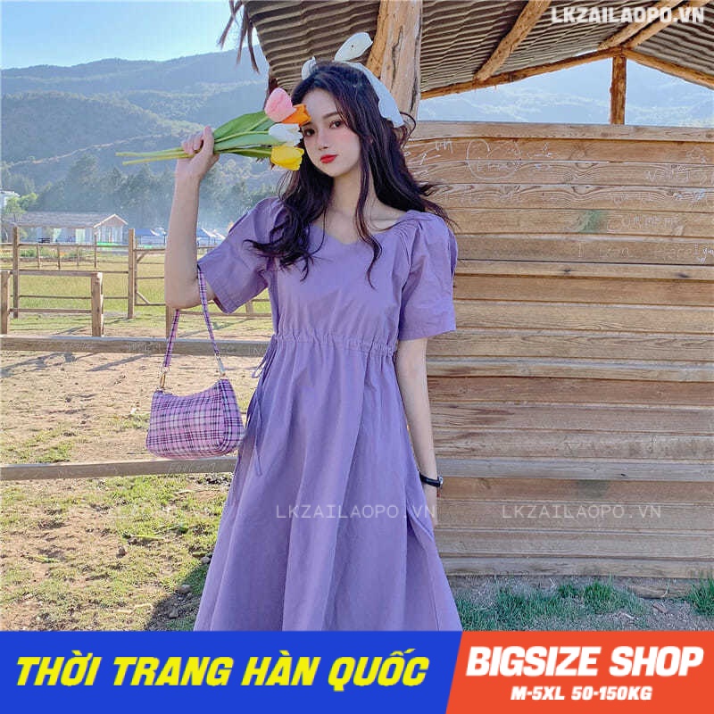 Váy đầm nữ Bigsize Đầm babydoll dáng suông tay ngắn cổ chữ v trơn mùa hè Phong cách Hàn Quốc Thời Trang đẹp