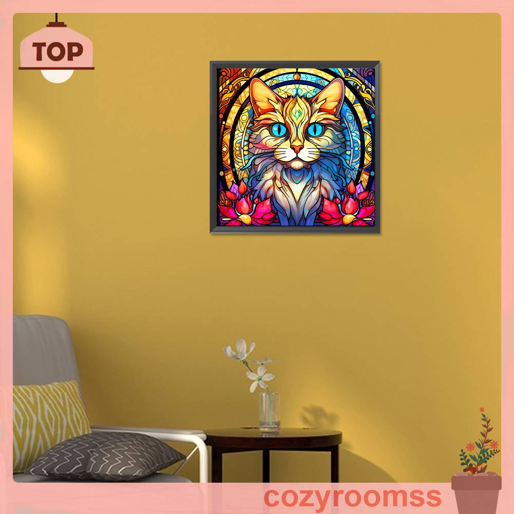 Tranh Đính Đá Kim Cương Toàn Bộ 5D DIY Hình Vẽ Mèo Trang Trí Nhà Cửa