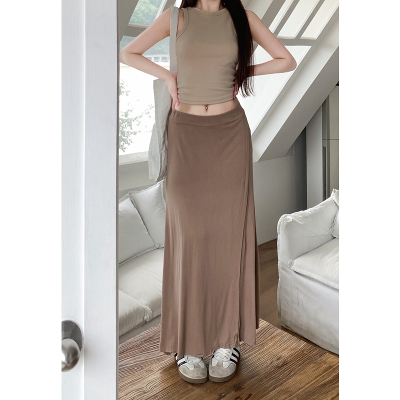 Chân Váy Xẻ Tà Dáng Chữ A Lưng Cao Màu Trơn Mùa Hè Hàng Mới Dành Cho Bạn Nữ