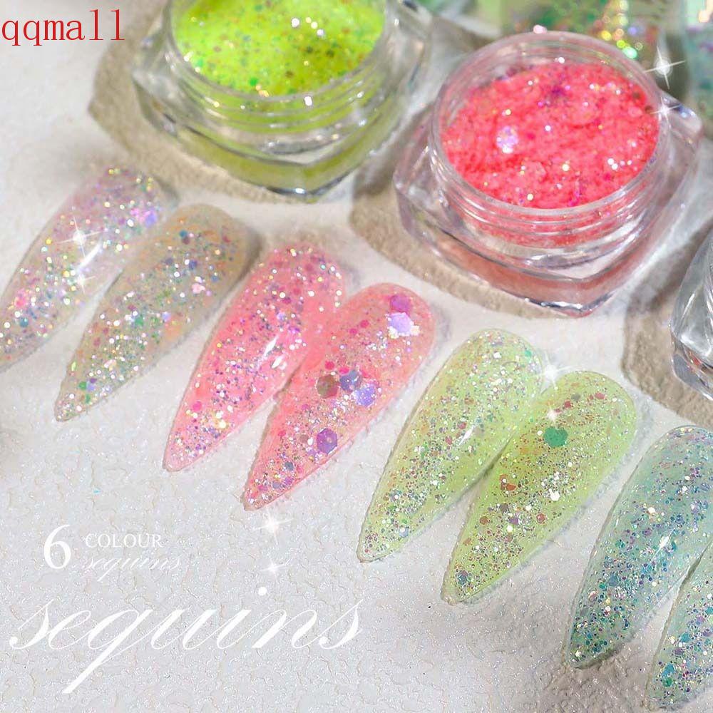 QQMALL Hộp Phụ Kiện Hạt Kim Sa 3D Lấp Lánh Trang Trí Móng Nghệ Thuật Cho Nữ