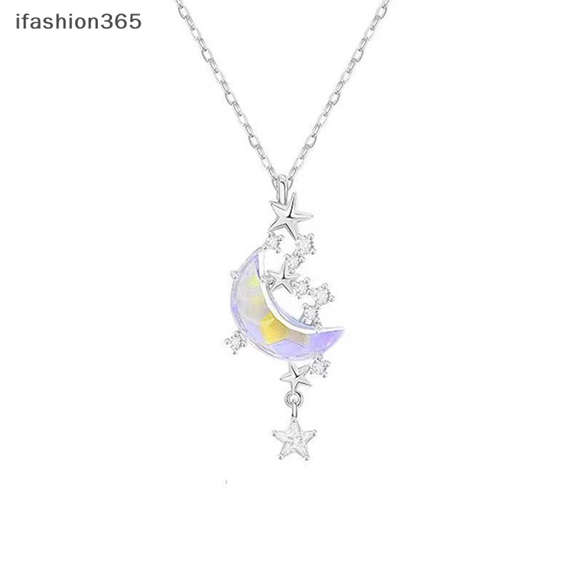 Vòng cổ Bằng Thép Titan Mặt Đá Mặt Trăng Và Ngôi Sao Thời Trang Lãng Mạn ifashion365