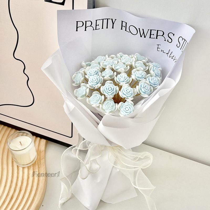 1 [Fenteer1] Set 18 Bông Hoa Hồng Giả Bằng Giấy Gói Quà