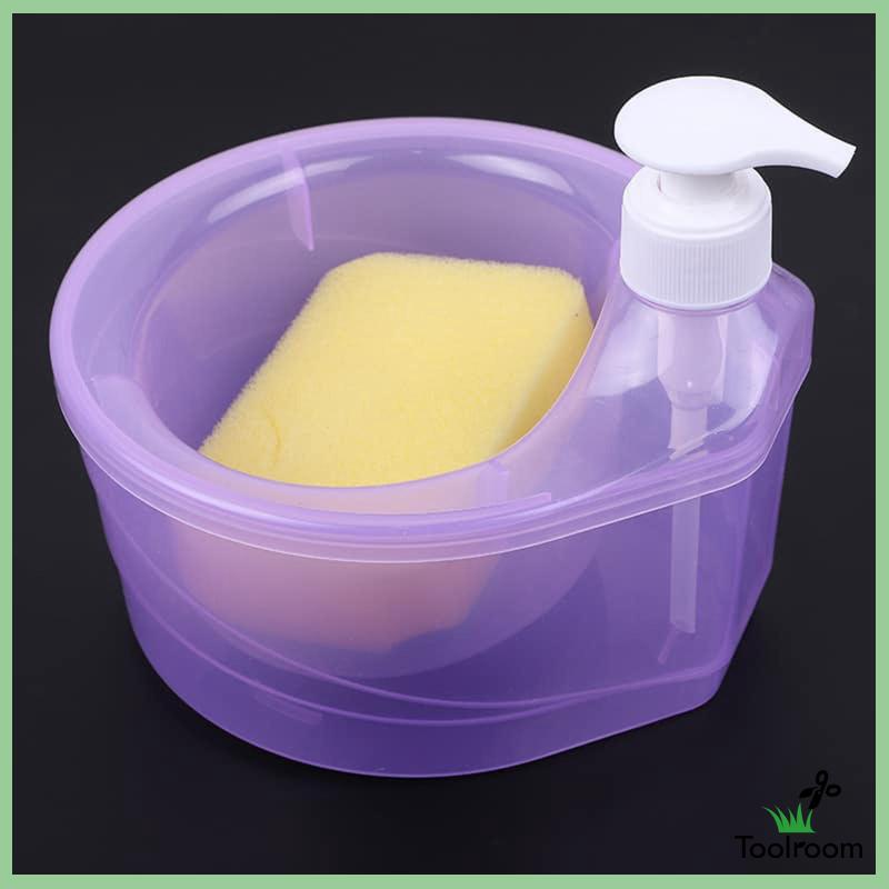 Bình Đựng Xà Phòng Rửa Chén 2 Trong 1 Có Giá Đỡ Bọt Biển 1L Cho Nhà Bếp Quầy Bartop