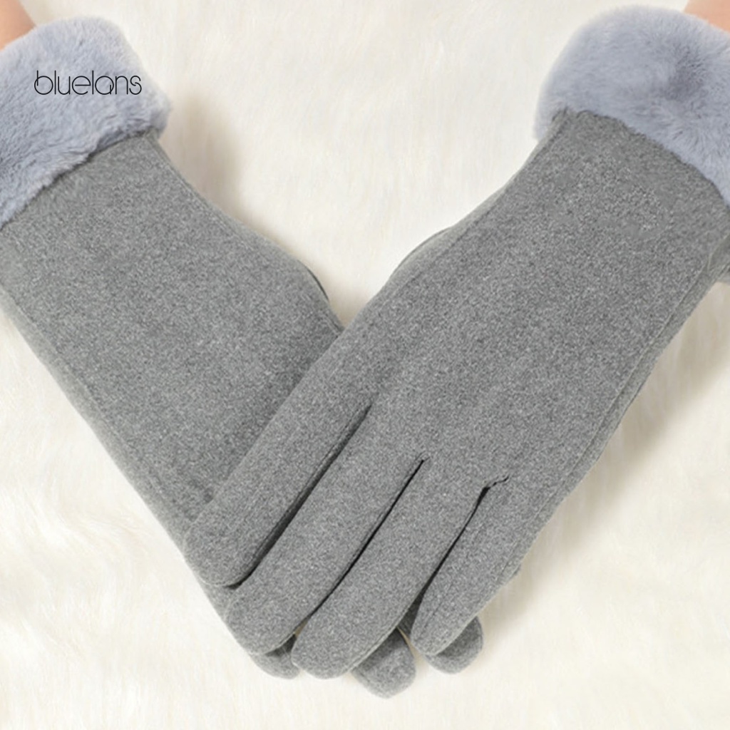 1 Cặp Găng Tay Lông Nhung Màu Trơn Giữ Ấm Mùa Đông Có Thể Chạm Màn Hình Cảm Ứng Dành Cho Nữ