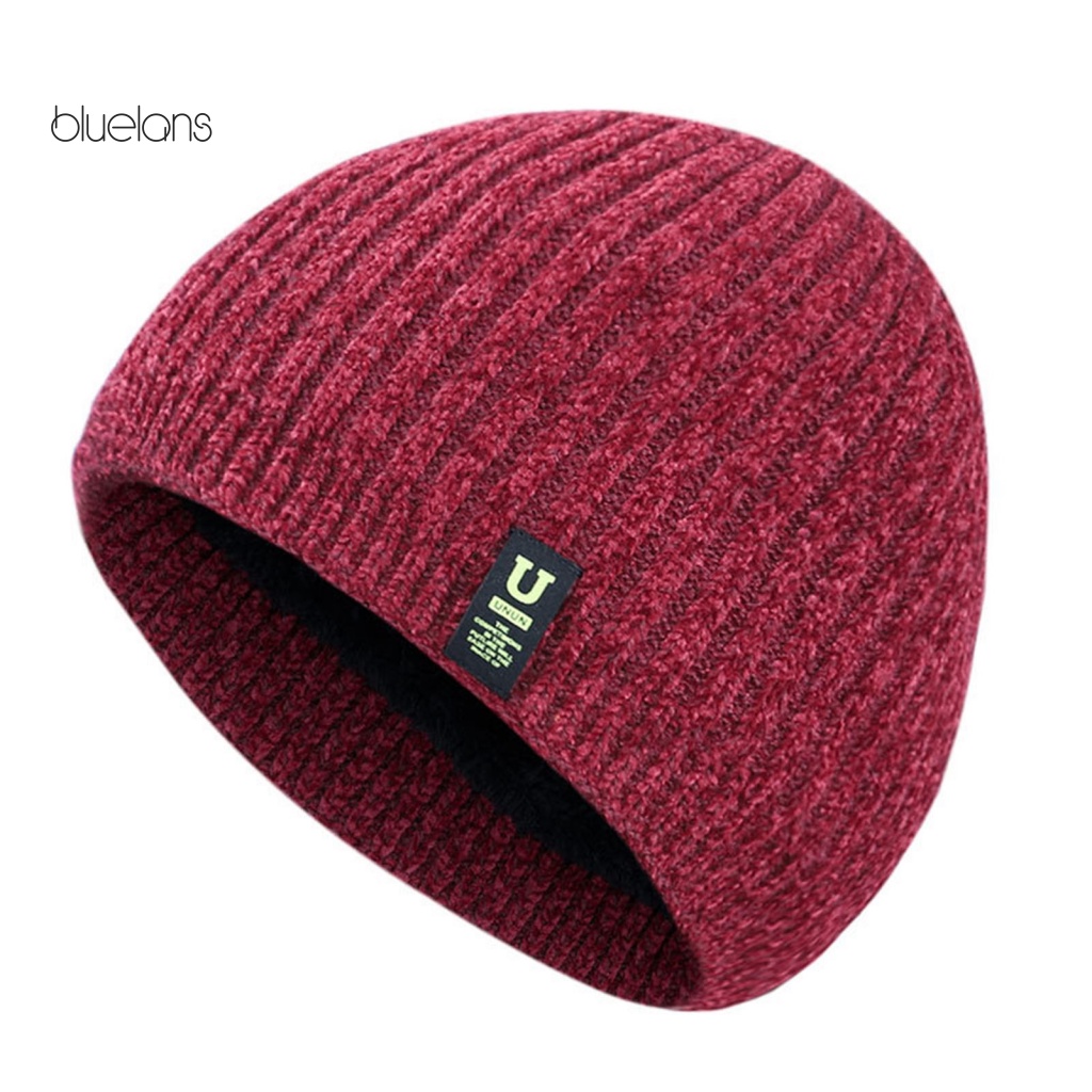 Mũ Beanie Dệt Kim Màu Trơn Dày Dặn In Logo Chữ Thời Trang Mùa Đông Cho Nam