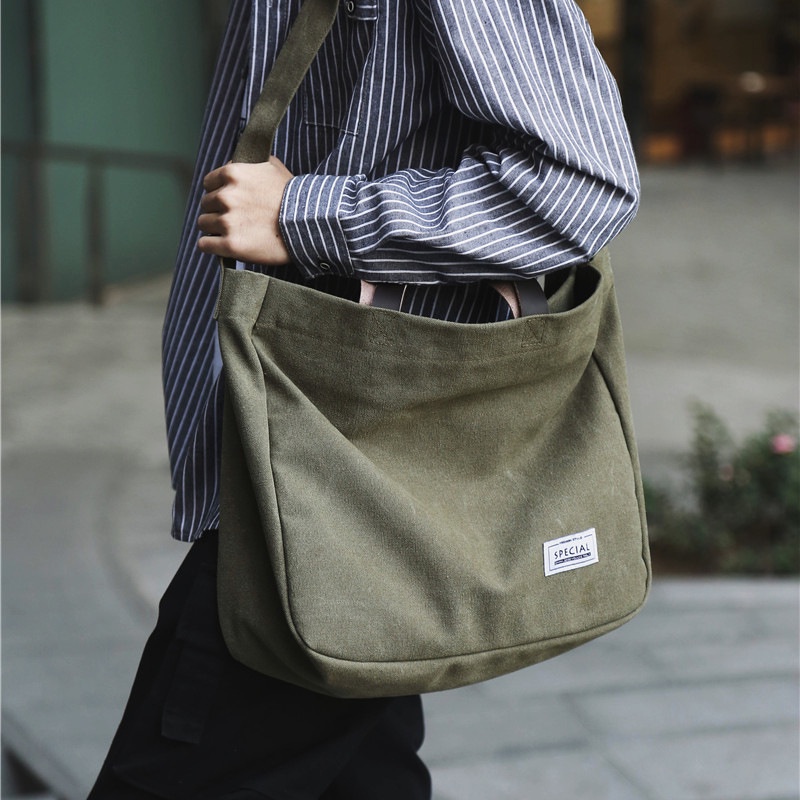 Túi đeo vai thủy triều nhãn hiệu nước giặt vải bạt nghiêng túi xách cũ đơn giản    笔记