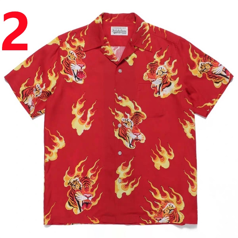 Áo Sơ Mi Tay Ngắn Dáng Rộng In Hình Ngọn Lửa WACKOMARIA Thời Trang Cho Cặp Đôi
