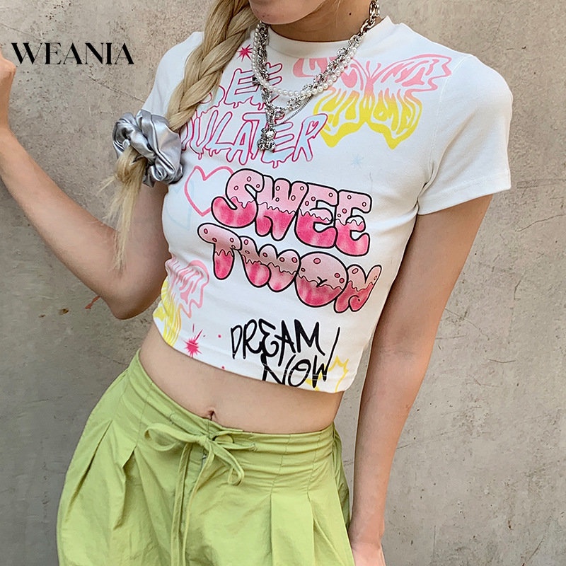 Áo Thun Cotton Tay Ngắn Dáng Rộng In Họa Tiết Graffiti Cá Tính Cho Nữ