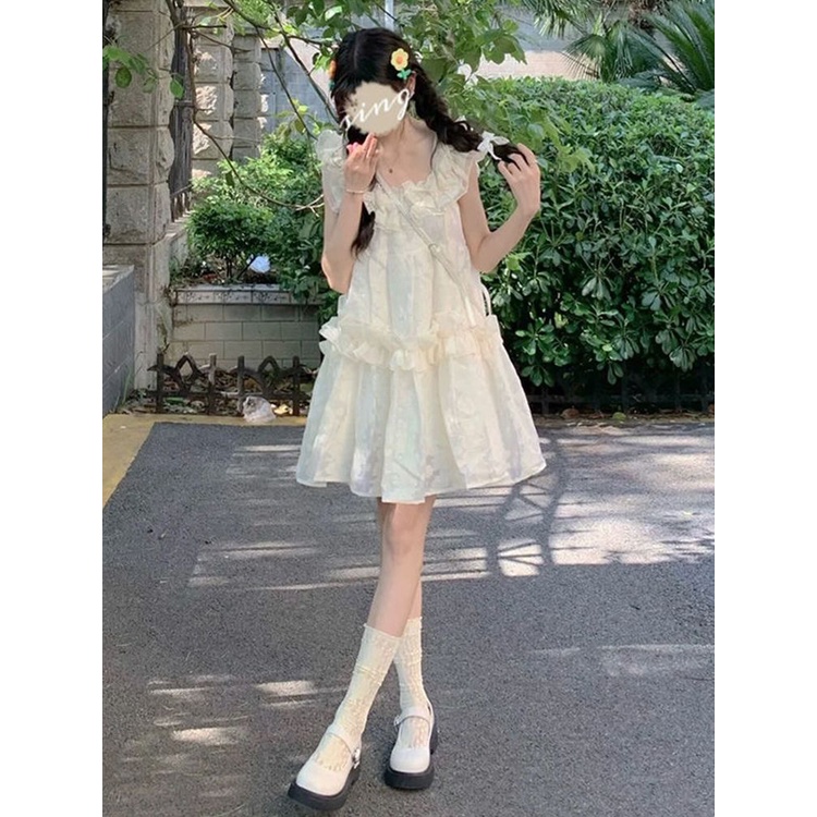 Đầm Hai Dây Nhún Bèo Mềm Mại Phong Cách Nhật Bản Thời Trang Mùa Hè Mới Nhất Dành Cho Nữ Sinh