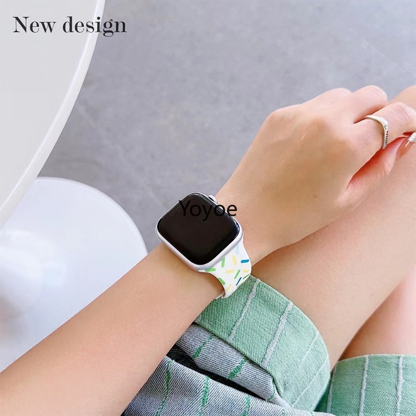 Dây Đeo Silicon Màu Cầu Vồng Thoáng Khí 41mm 45mm 40mm 44mm 38mm 42mm Cho iWatch Serie 8 7 SE 6 5 3 Ultra 49mm