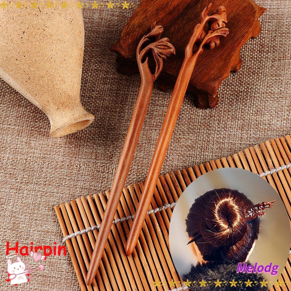 MELODG Trâm Cài Tóc Bằng Gỗ Đào Chạm Khắc Thủ Công Thời Trang