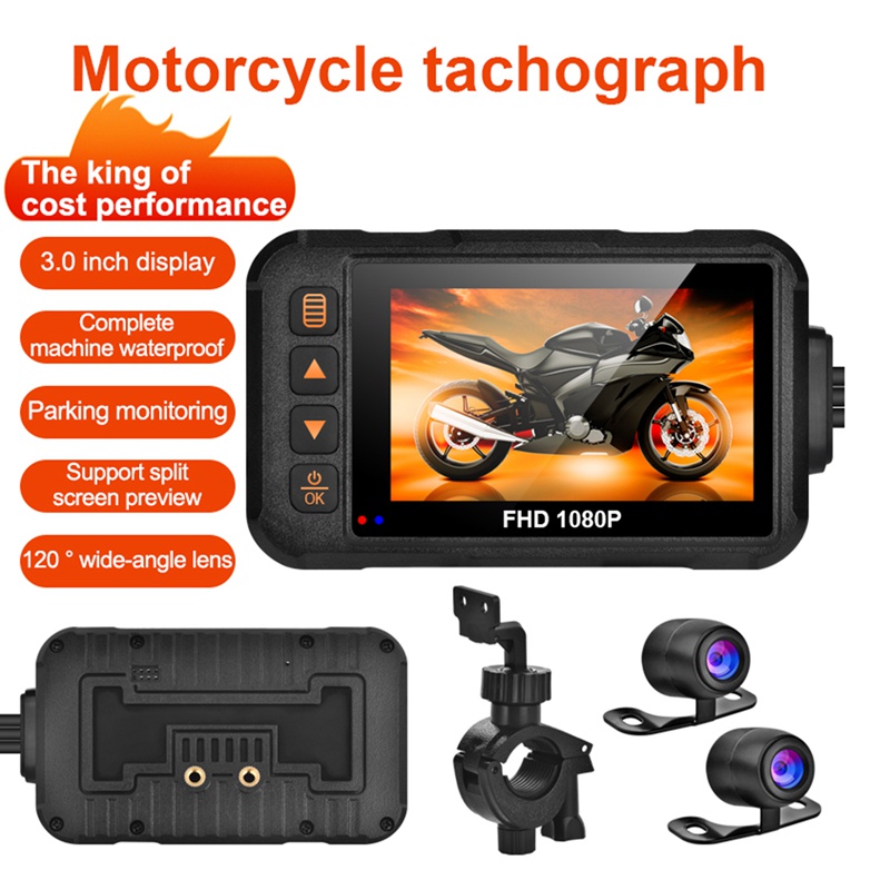 1 Bộ Camera Hành Trình Trước Và Sau Cho Xe Máy DVR 1080P Màu Đen