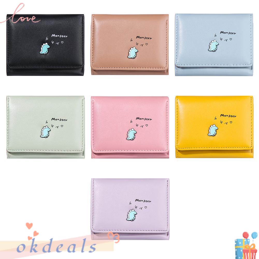 OKDEALS Ví Đựng Thẻ Dạng Gập Nhiều Ngăn Họa Tiết Khủng Long Hoạt Hình Dễ Thương Cho Nữ Giá Đỡ