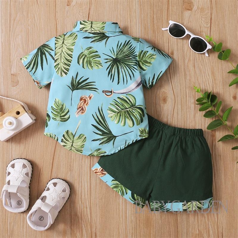 Set Áo Thun Tay Ngắn &amp; Quần Short In Hình Lá Cho Bé Trai 3-18 Tháng Tuổi