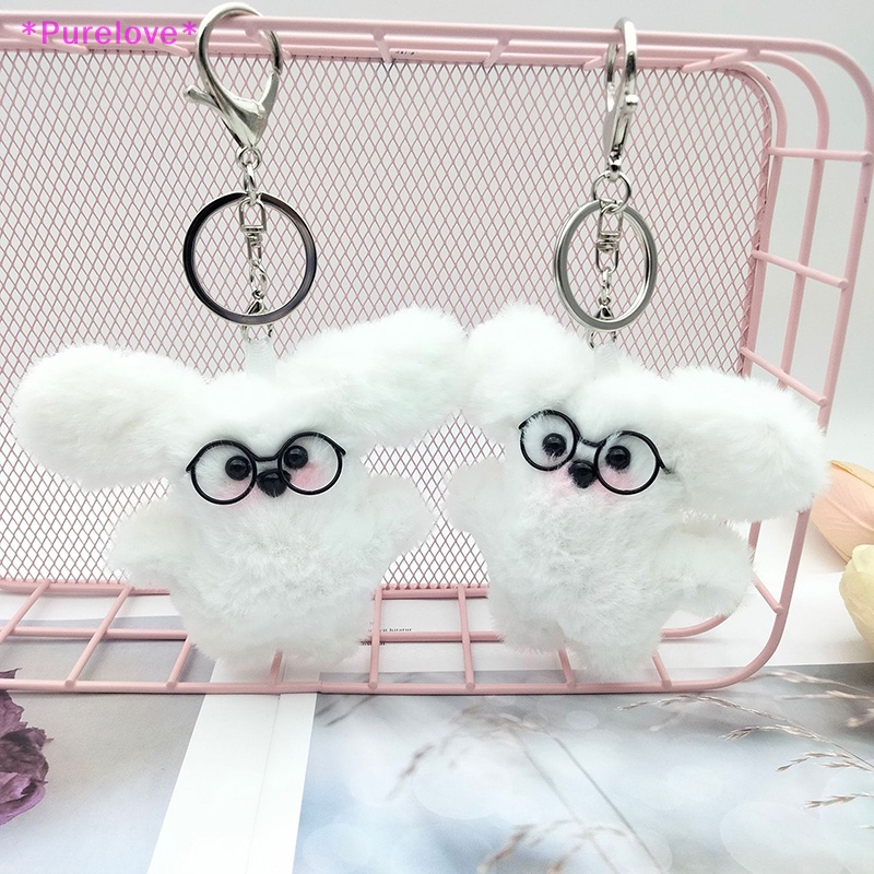Thỏ Nhồi Bông Mềm 9cm Đeo Kính Mắt Trang Trí Xe Hơi Mới