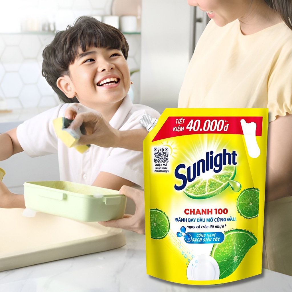 Nước Rửa Chén Sunlight Dầu Rửa Bát Hữu Cơ Thiên Nhiên Sạch Nhanh Hương Chanh Tươi Mát 3.6kg