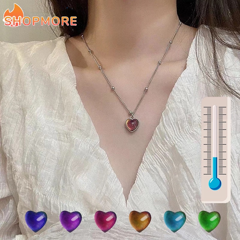 Vòng cổ Mặt Trái Tim Đính Đá Thay Đổi Màu Sắc Theo Nhiệt Độ Đơn Giản Cho Nam Nữ