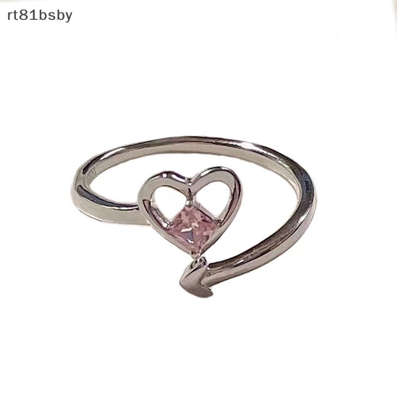 Nhẫn Cặp Hở Đính Đá Pha Lê Hồng Lấp Lánh Phong Cách Vintage