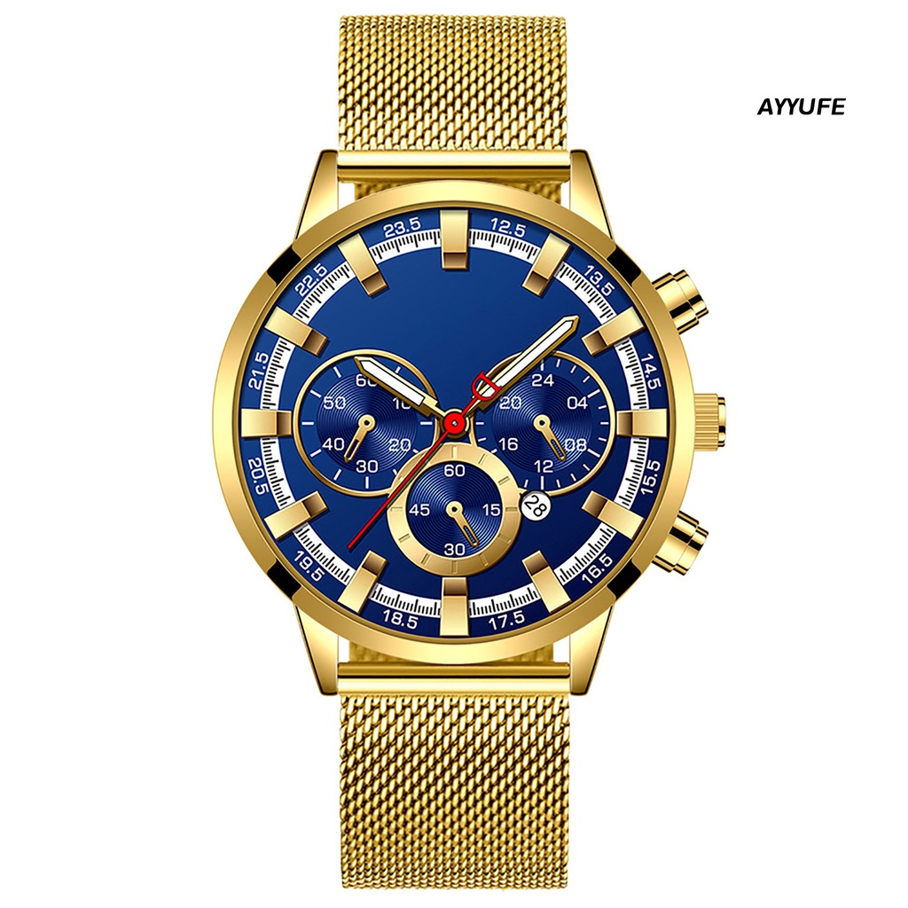 [AYYUFE] Đồng Hồ Nam Mặt Tròn Bằng Thép Không Gỉ Dạ Quang Chống Trầy Xước Độ Chính Xác Cao Trang Trí