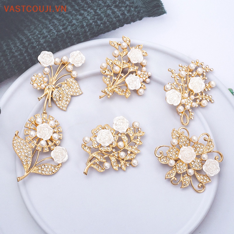 Ghim Cài Áo Hình Hoa Đính Đá Ngọc Trai Chống Ánh Sáng Thời Trang Cho Nữ