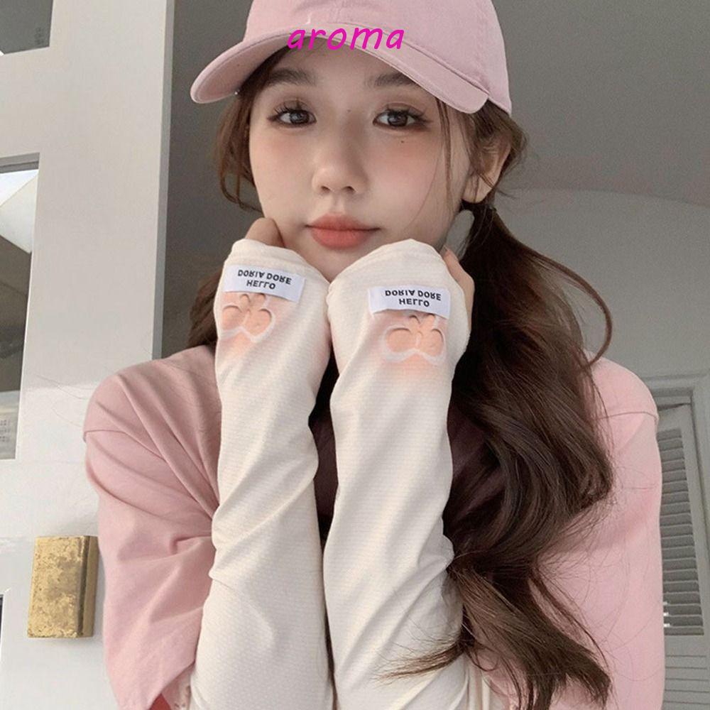 AROMA Găng Tay Co Giãn Chống Tia UV In Họa Tiết Hoa Dành Cho Nữ