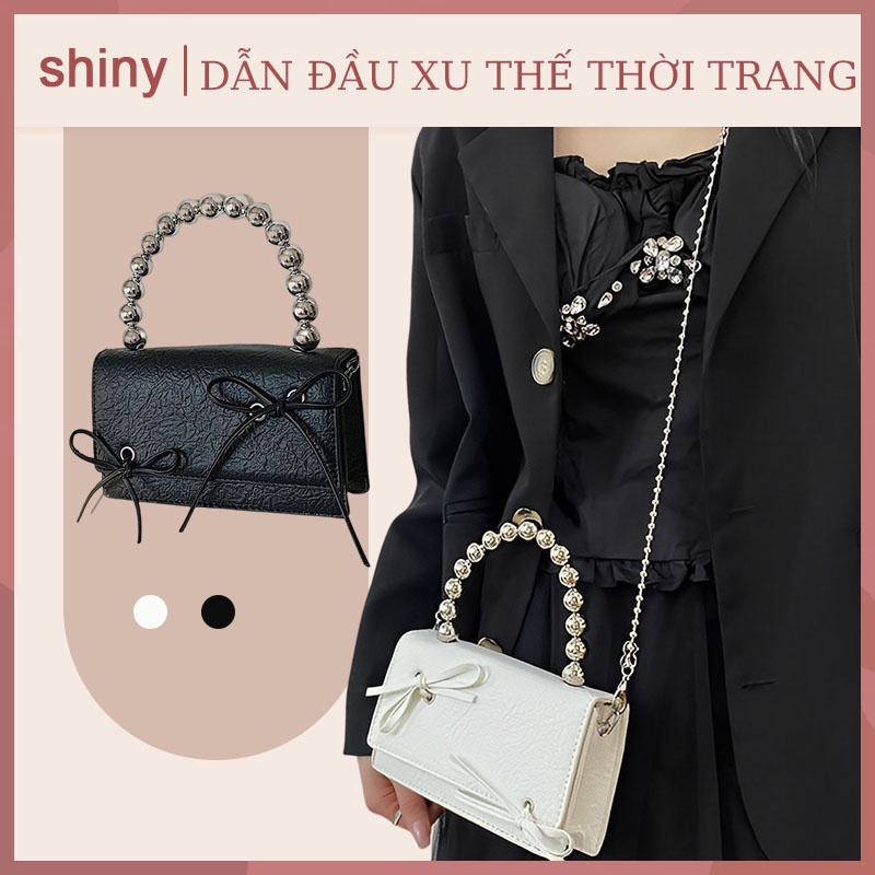 túi đeo chéo nhỏ Túi Xách dây xích nữ ngọc trai mới Túi đeo chéo mini đen nơ Thời Trang đẹp Giản Sang Trọng phù hợp đi chơi và dự đi tiệc 2023 【shiny】