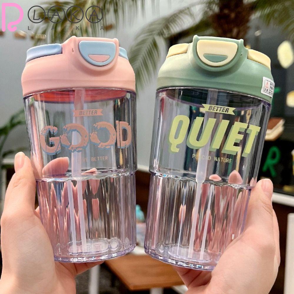 LAKAMIER Bình Nước Nhựa Trong Suốt Dung Tích 480ml Kèm Ống Hút Tiện Lợi