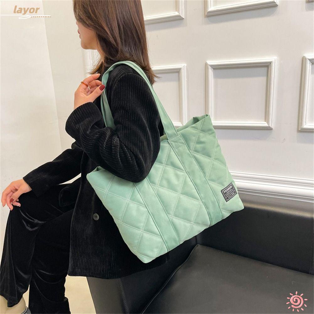 LAY Túi Tote Cotton Nylon Màu Trơn Sức Chứa Lớn Thời Trang Mùa Đông