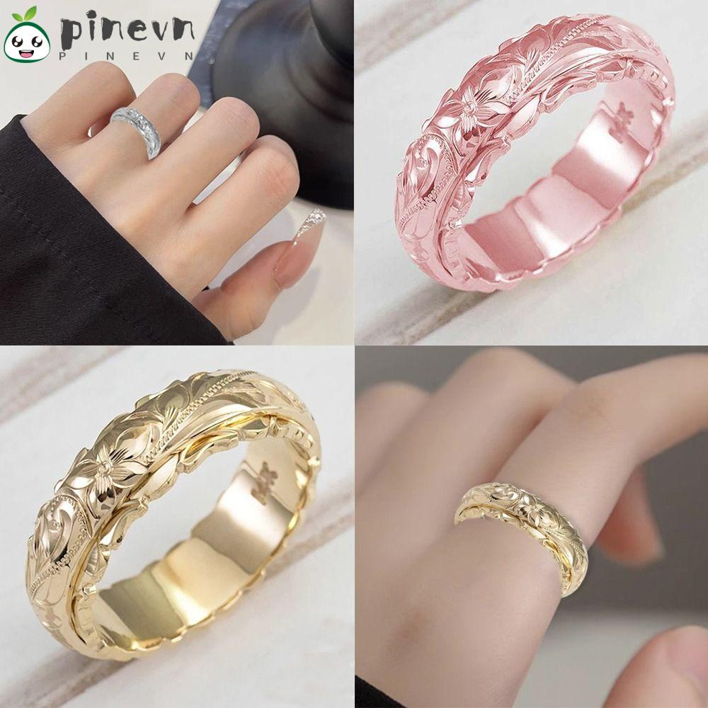 PINEVN Set 3 Nhẫn Đính Hôn Bằng Thép Không Gỉ 925 Kích Thước 9-11 Họa Tiết Hoa Dành Cho Cô Dâu