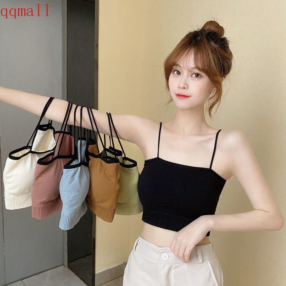 QQMALL Áo Tank Top Dệt Kim Màu Sắc Đơn Giản Quyến Rũ Cho Nữ
