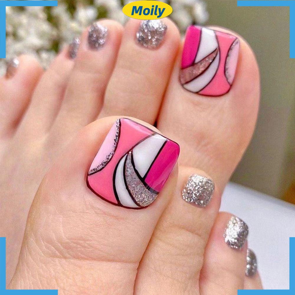 MOILYVN Móng Chân Giả Hình Vuông Ngắn Phong Cách Pháp Cho Nữ