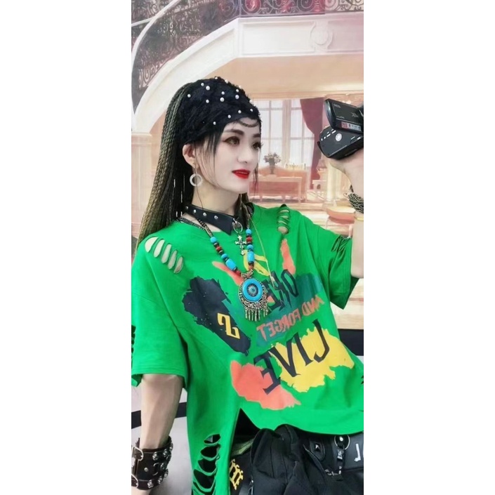 Áo Thun Rách Dáng Rộng Thời Trang Mùa Hè 2023 Dành Cho Nữ