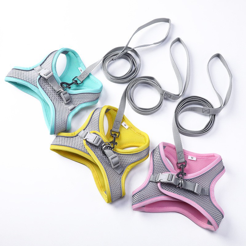 Dog harness quần áo vest có thể điều chỉnh phản quang dây chó thoáng khí đi bộ ngoài trời chạy dây xích cho vật nuôi nhỏ vừa
