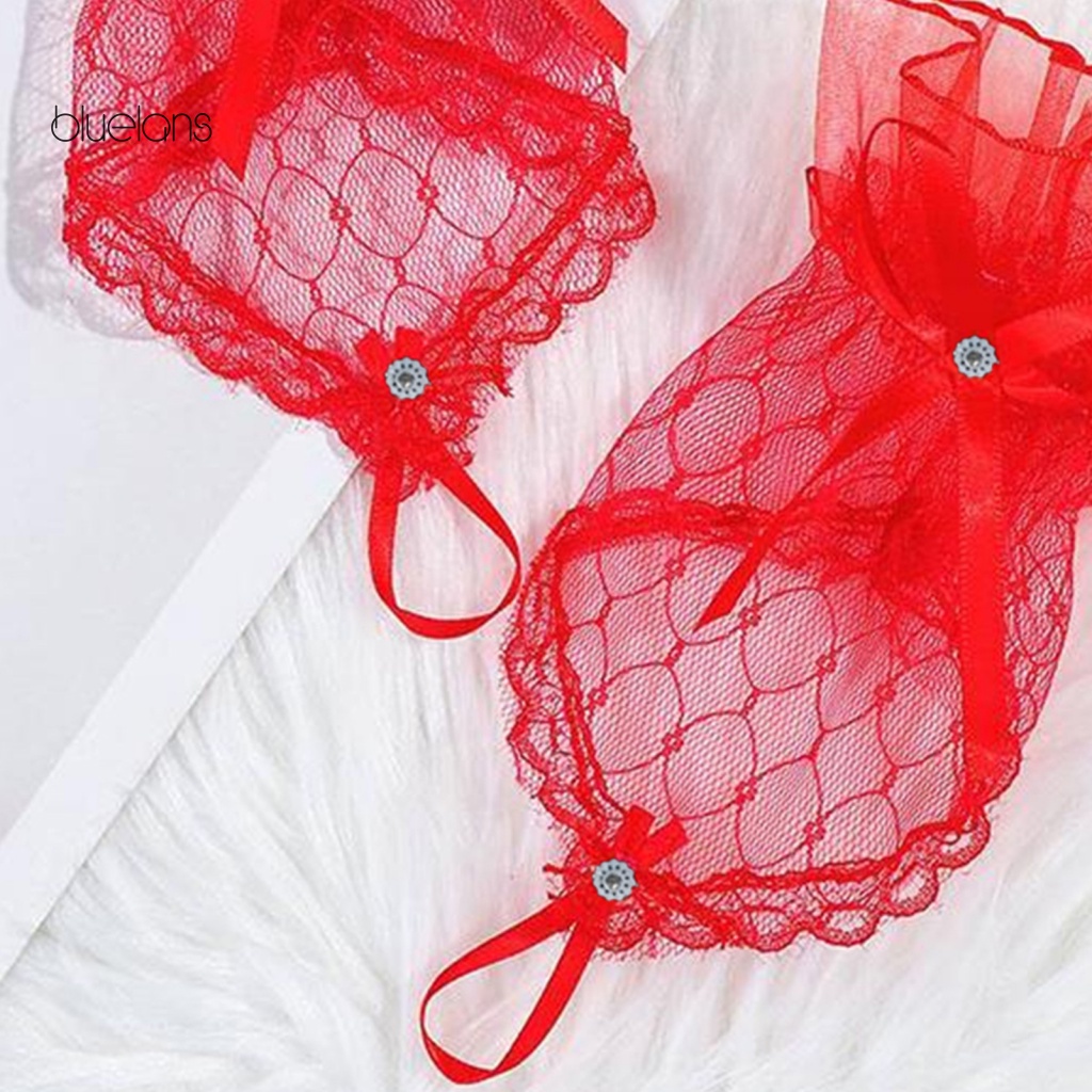 1 Đôi Găng Tay Ren Hở Ngón Đính Nơ Mềm Mại Phong Cách Vintage Cho Cô Dâu