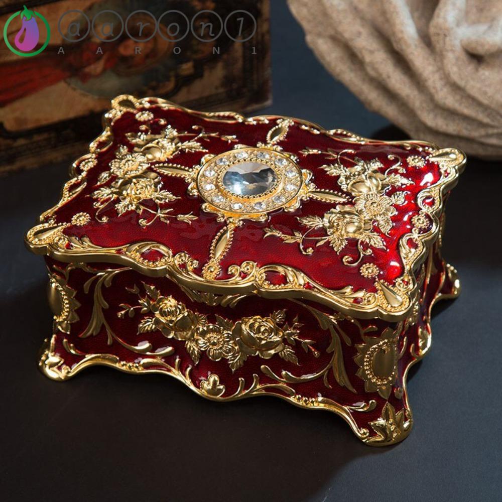 AARON1 Hộp Đựng Trang Sức Bằng Kim Loại Phong Cách Châu Âu Cổ Điển