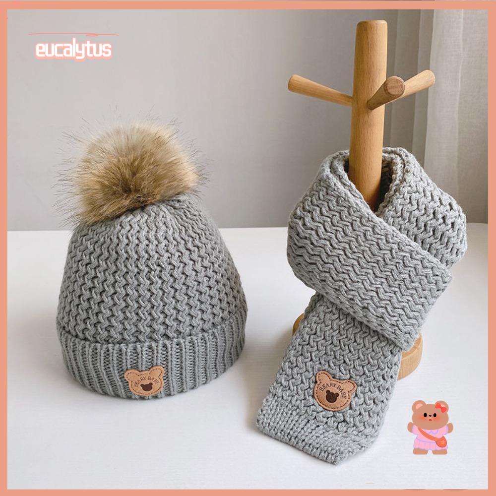 EUTUS Set Mũ beanie Kèm Khăn Choàng Cổ Dày Dặn Mềm Mại Bảo Vệ Tai Cho Bé Trai