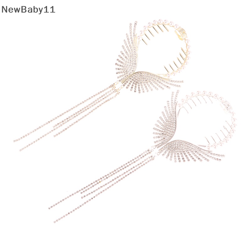 Kẹp Tóc Hình Đôi Cánh Thiên Thần Đính Đá Ngọc Trai Phối Tua Rua Xinh Xắn Cho Bé Gái