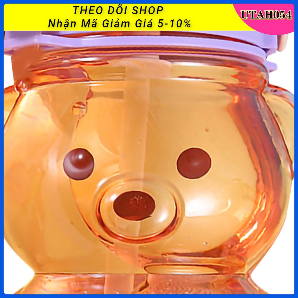 Utah054 Bình nước có ống hút gấu Hình dễ thương hình dung tích lớn thẳng Dây đai điều chỉnh được