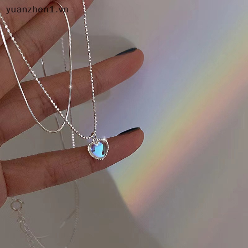 Vòng cổ Hai Lớp Mặt Hình Trái Tim Đính Hạt Đậu May Mắn Phong Cách Hàn Quốc Đơn Giản Dành Cho Nữ